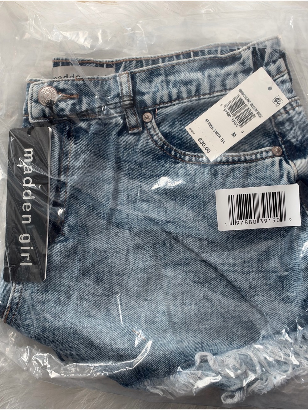 Madden Girl Light Blue Acid Wash Denim Shorts with Frayed Hem